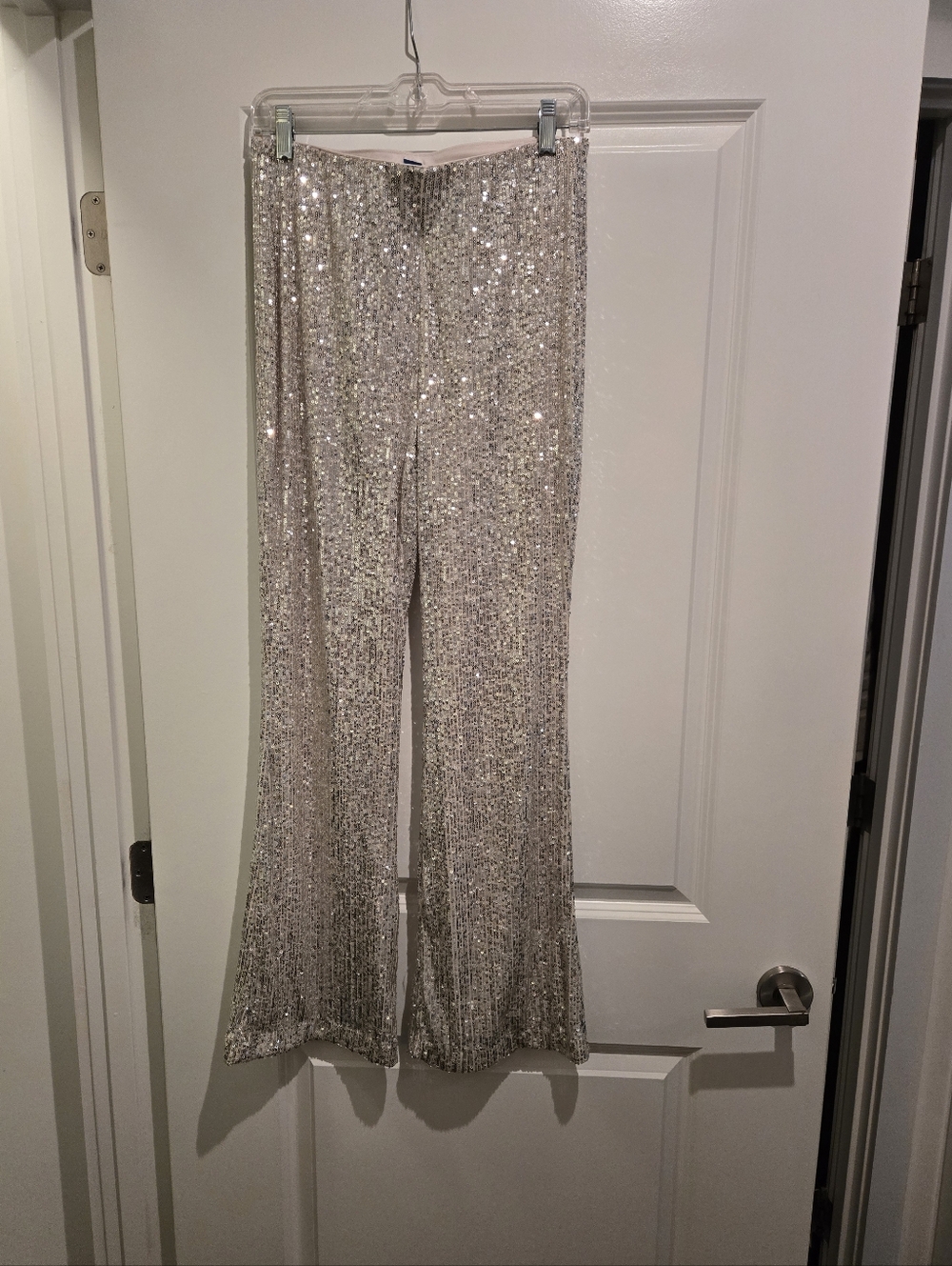 Old Navy White Sequin High-Rise Flare Pants